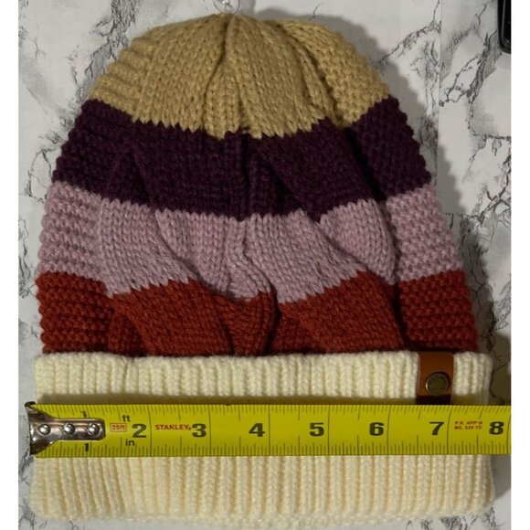 Frye & Co. Womens Patchwork Striped Knit Beanie Hat Acrylic Multi-Color - Picture 3 of 5